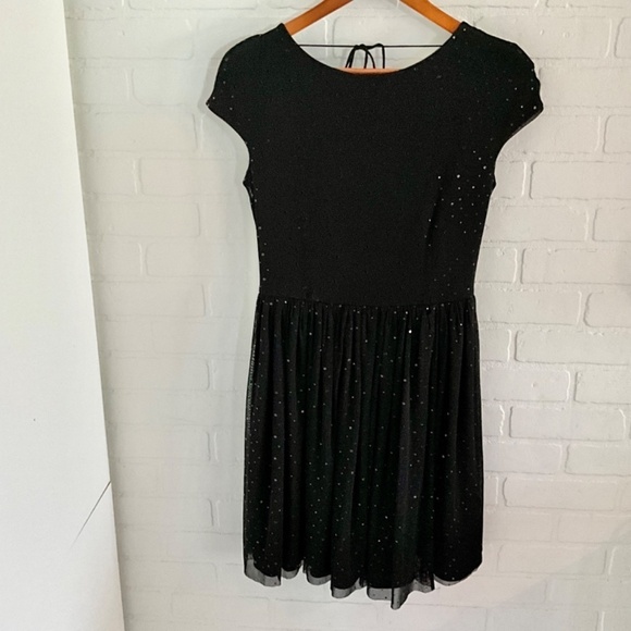 Zara Mini dress LBD Bow detail Black Tulle Sequin Sparkly U shape Open back M - Picture 5 of 13